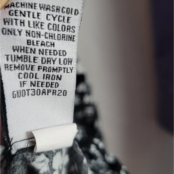 Vanilla Star Blouse Rayon Floral Black White tie waist BOHO frilly puff tasseled - Picture 11 of 11